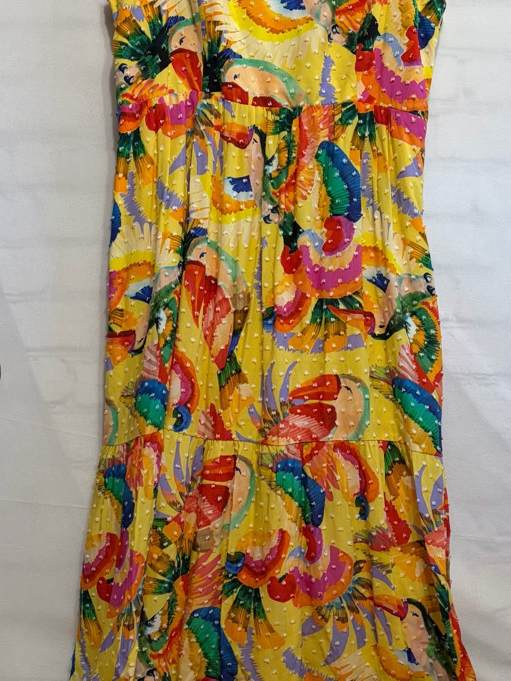 Anthropologie Farm Rio Yellow Textured Tropical Floral Maxi Dress Women's Small